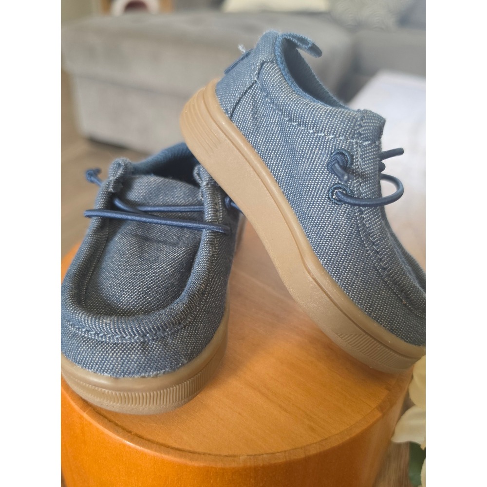 Gap Toddler Chambray Moc Slip On Sneakers Blue Tan Size 4